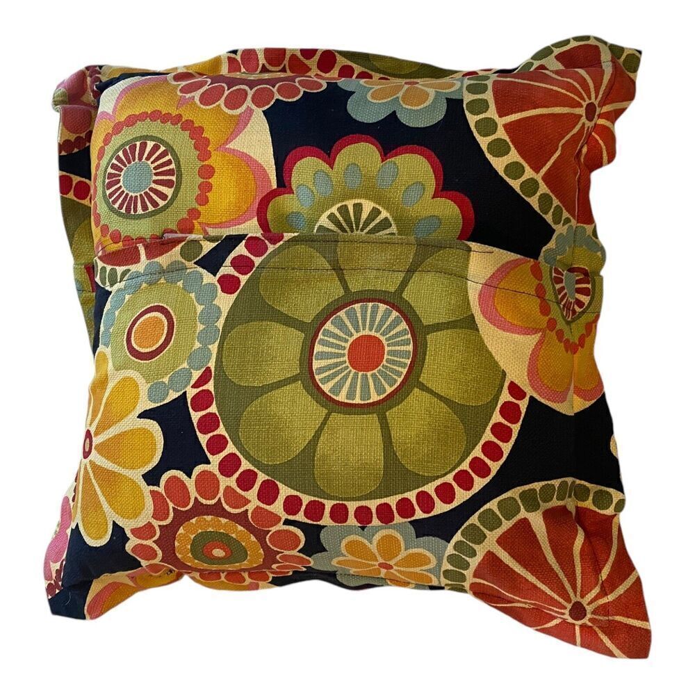 Black Festive Circle Outdoor Pillow Cover W/ Pillow 18” - Picture 6 of 7